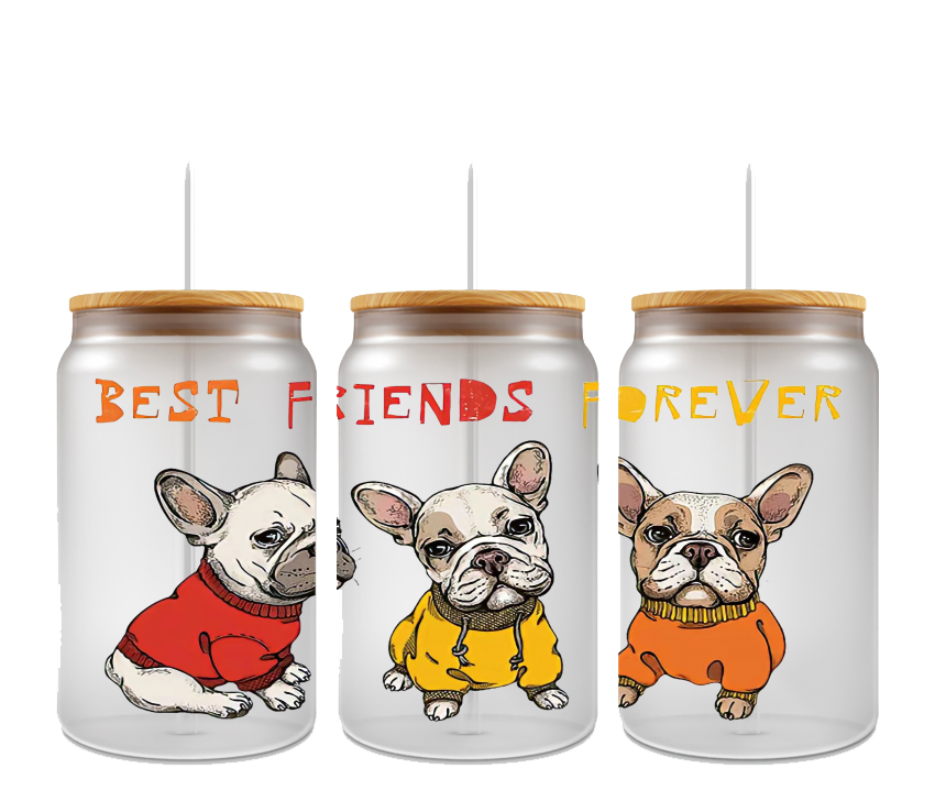 16oz Glass Can Frenchie BFF
