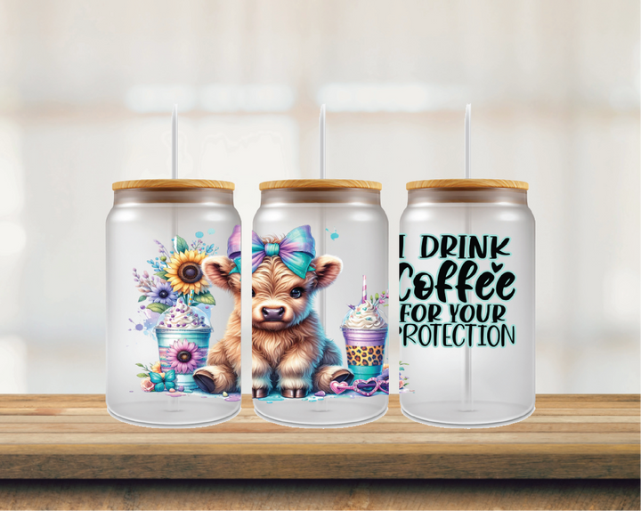 16oz Glass Can Highland Cow Coffee