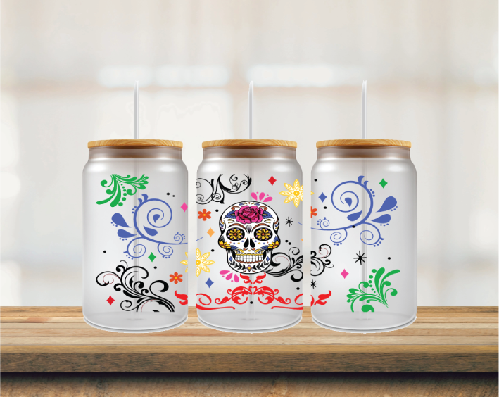 16oz Glass Can Sugar Skull