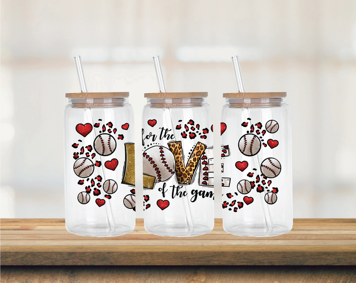 16oz Glass Can For the Love of the Game (Baseball)