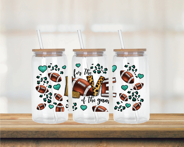 16oz Glass Can For the Love of the Game (Football)