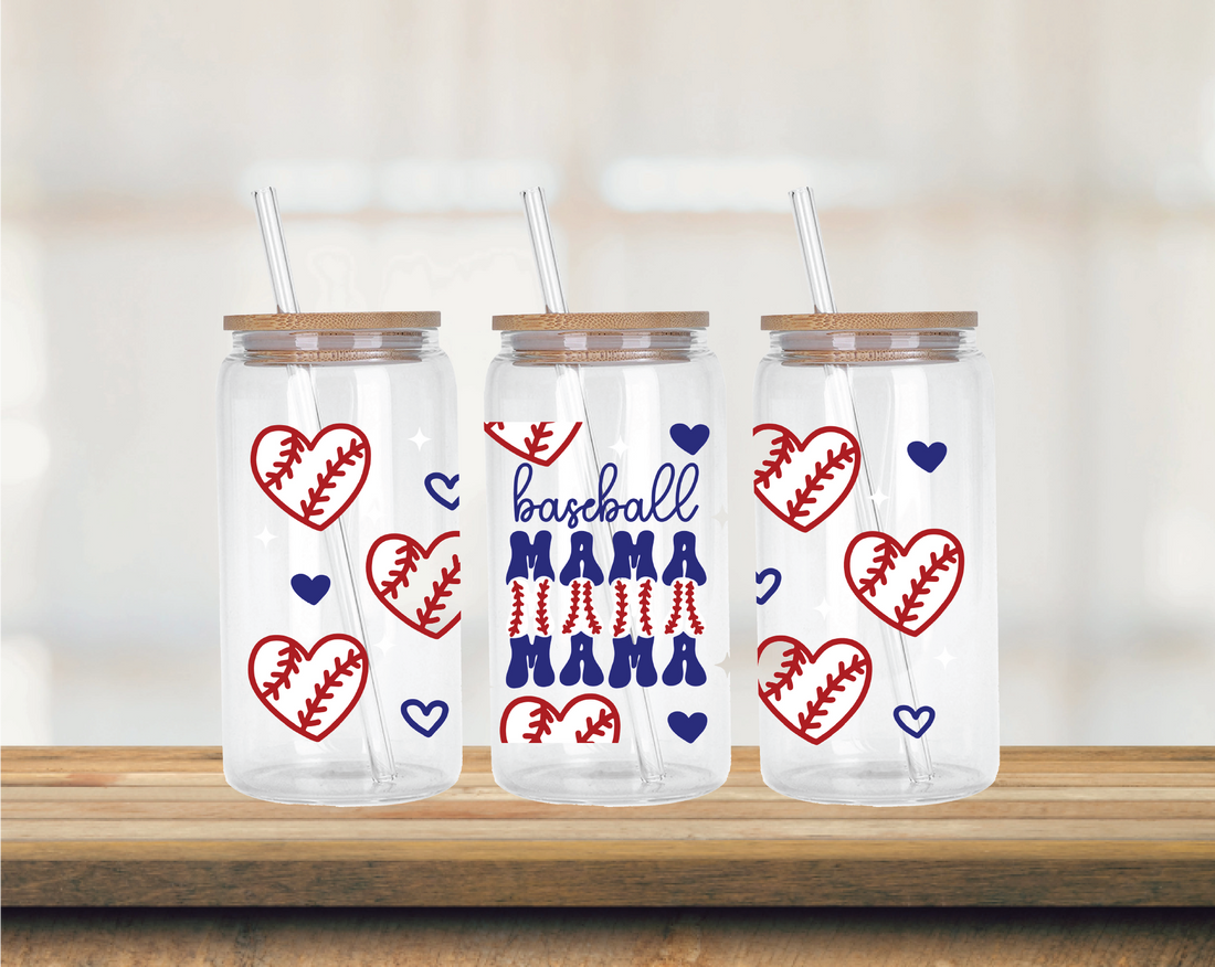 16oz Glass Can Baseball Mama