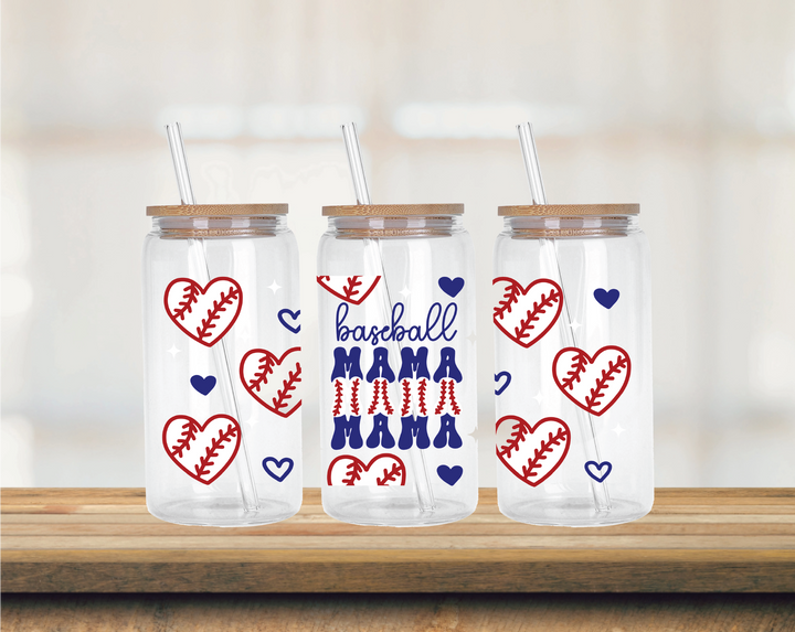 16oz Glass Can Baseball Mama