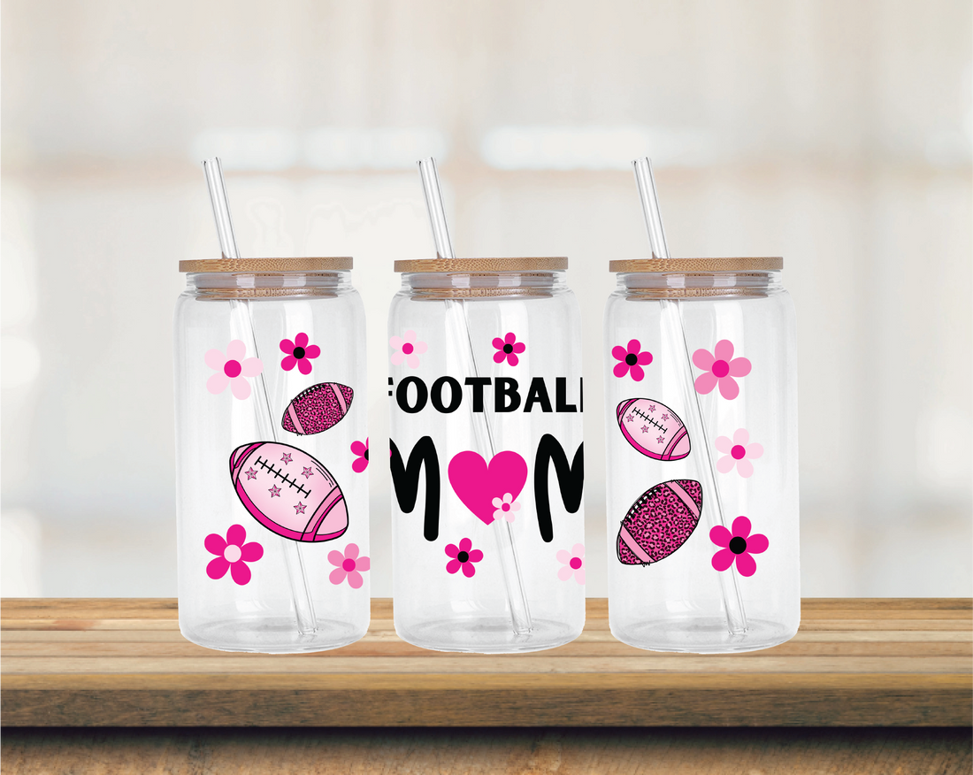 16oz Glass Can Football Mom