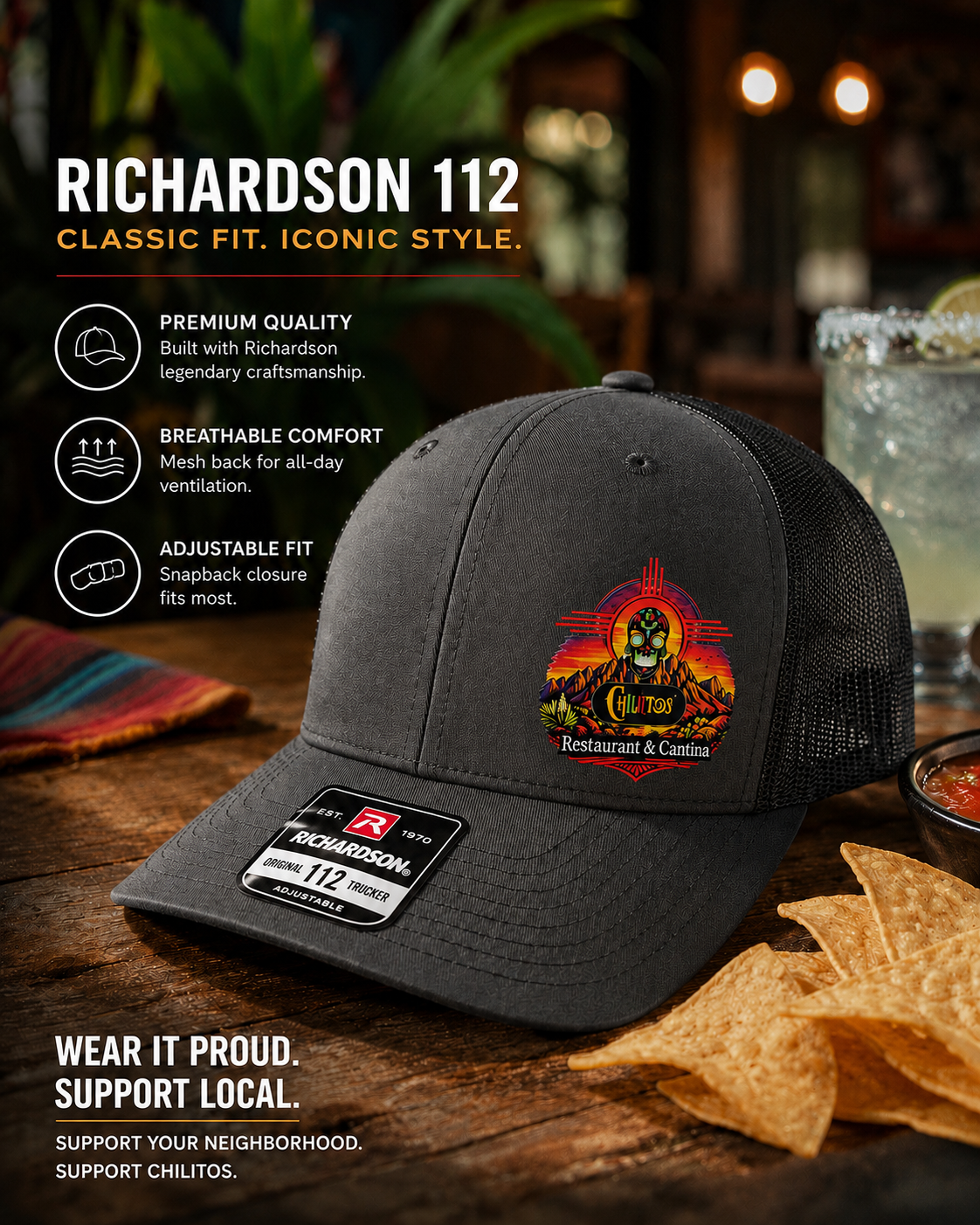 Chilitos Richardson 112 Trucker Hat – Charcoal/Black